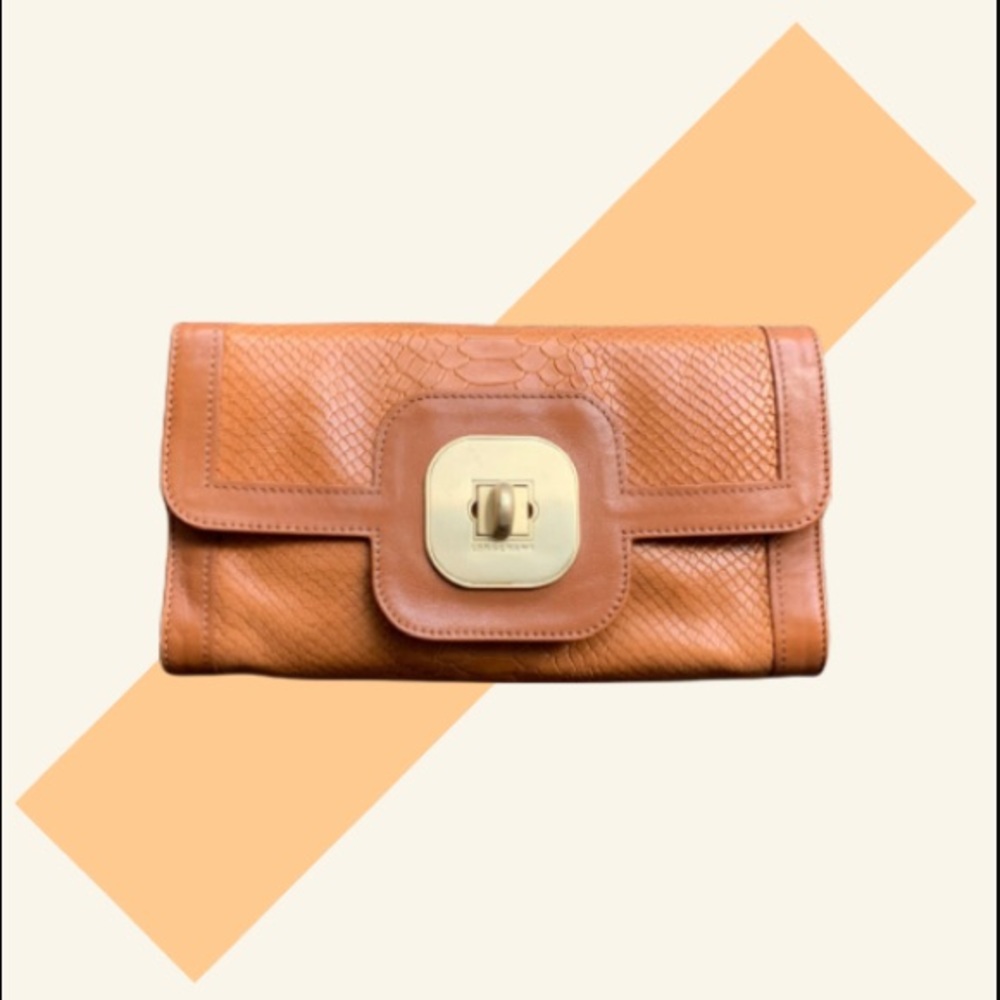 Longchamp Brown Leather Clutch with Gold Clasp
